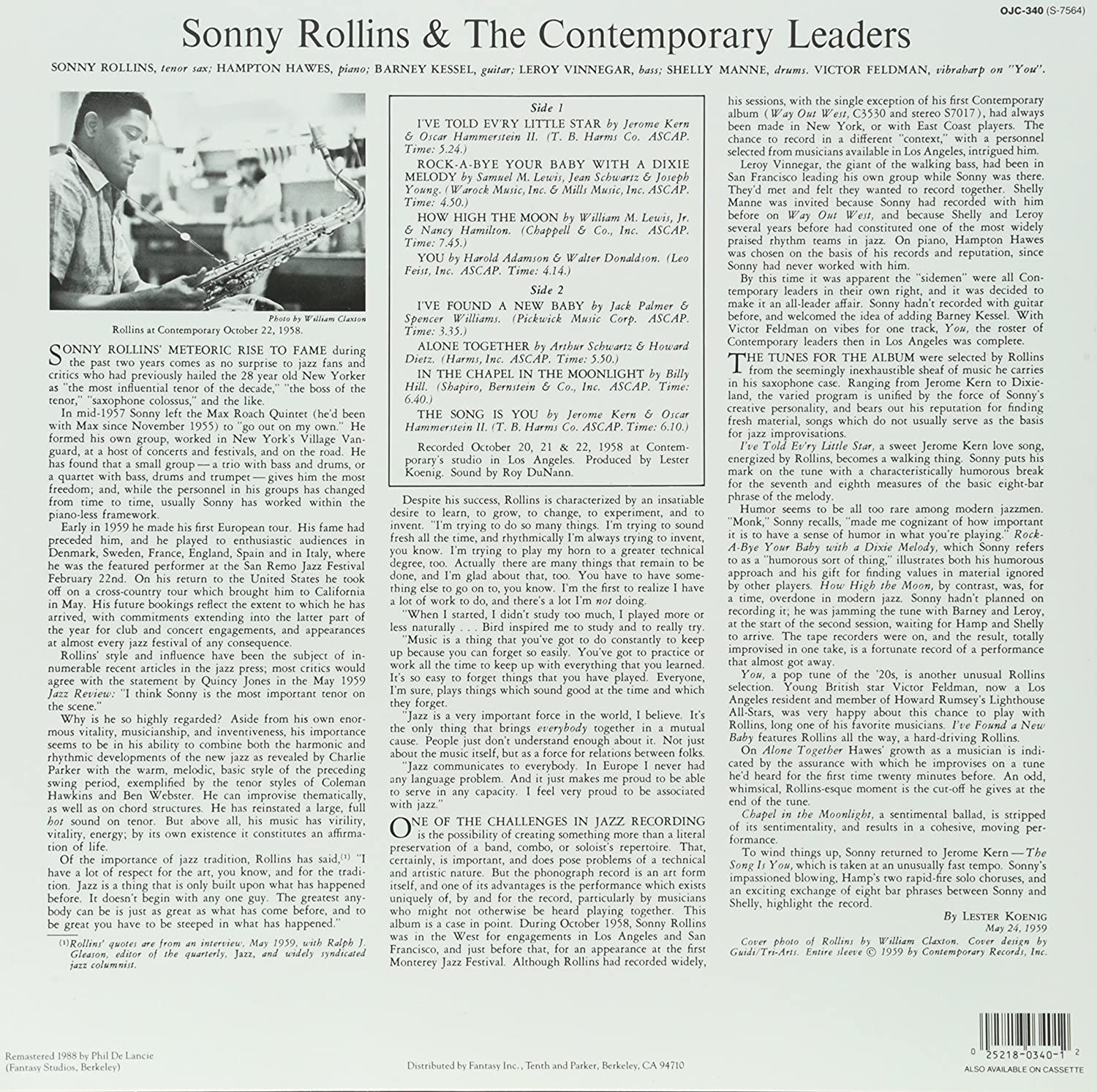 Sonny Rollins – Sonny Rollins And The Contemporary Leaders (LP) – Roxy ...